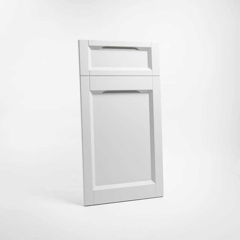 Porte de cuisine shaker sur-mesure à poignée intégrée mat, cadre anti-trace en polymère - Blanc Anti-trace