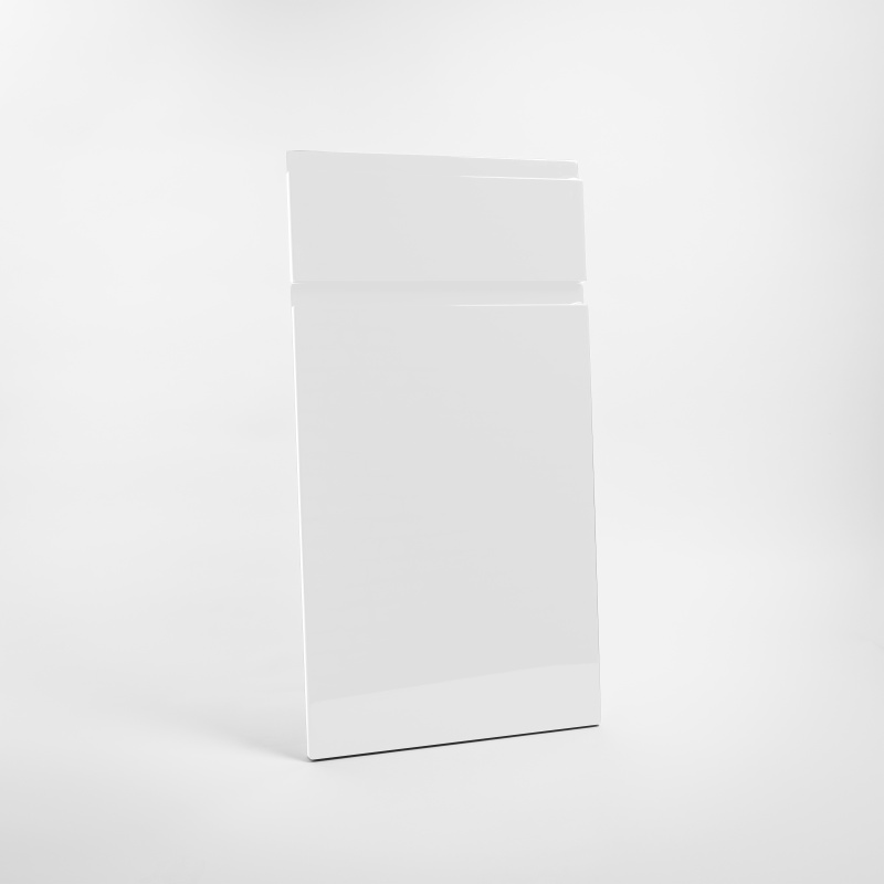 Façade cuisine sur-mesure à poignée intégrée brillante, style scandinave, polymère lisse - Blanc Neige Brillant