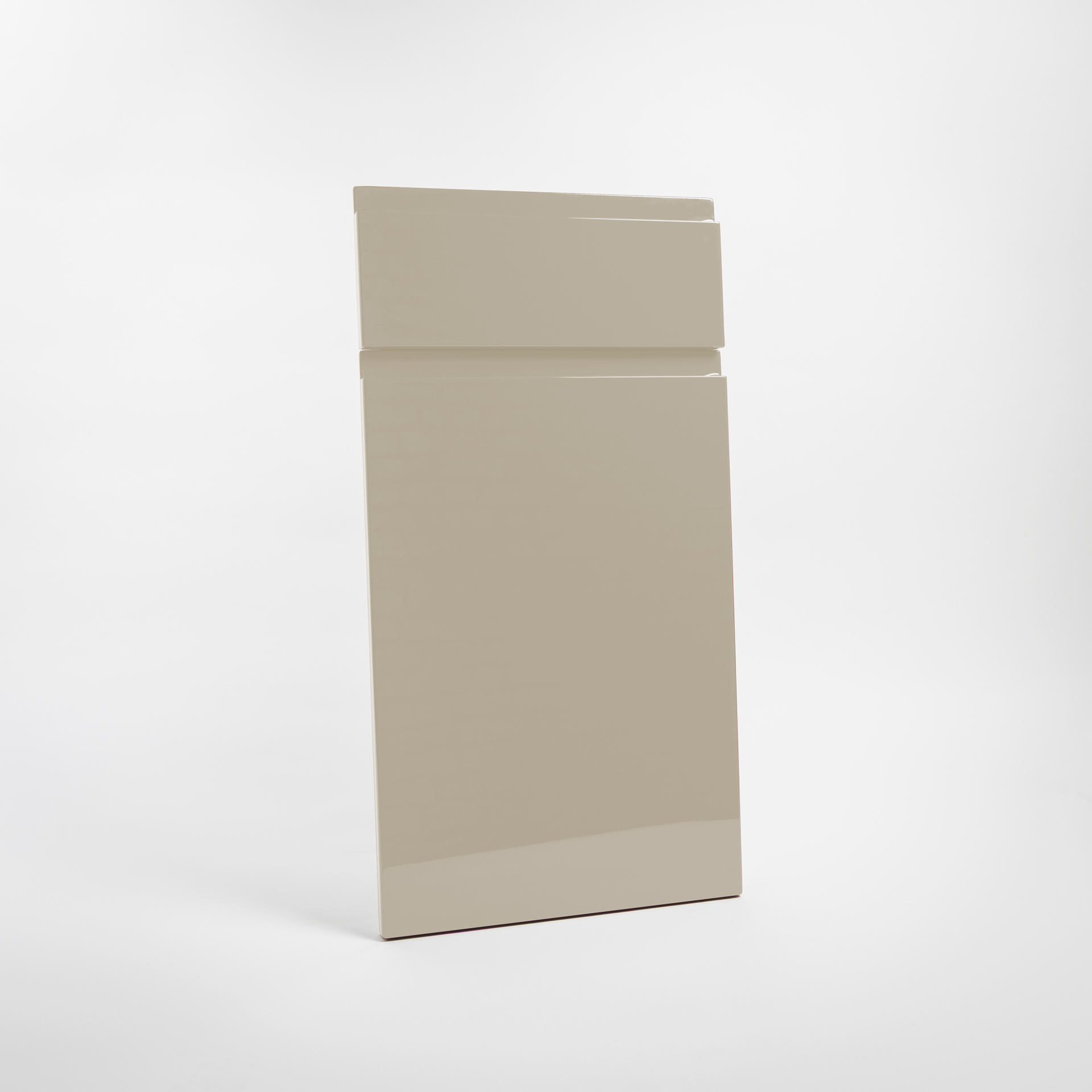 Façade cuisine sur-mesure à poignée intégrée brillante, style scandinave, polymère lisse - Champagne Brillant
