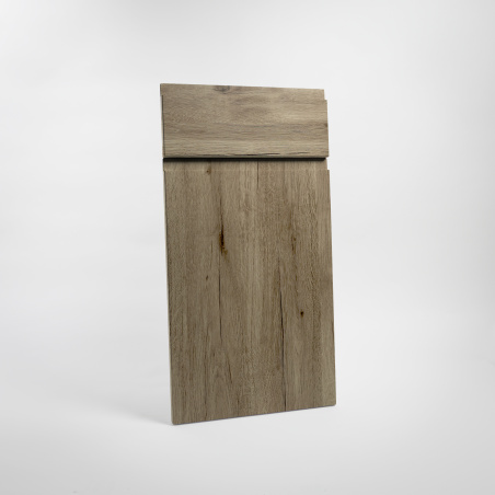 Porte de cuisine effet bois lisse sur-mesure à poignée intégrée, style scandinave en polymère - Chêne Cendré